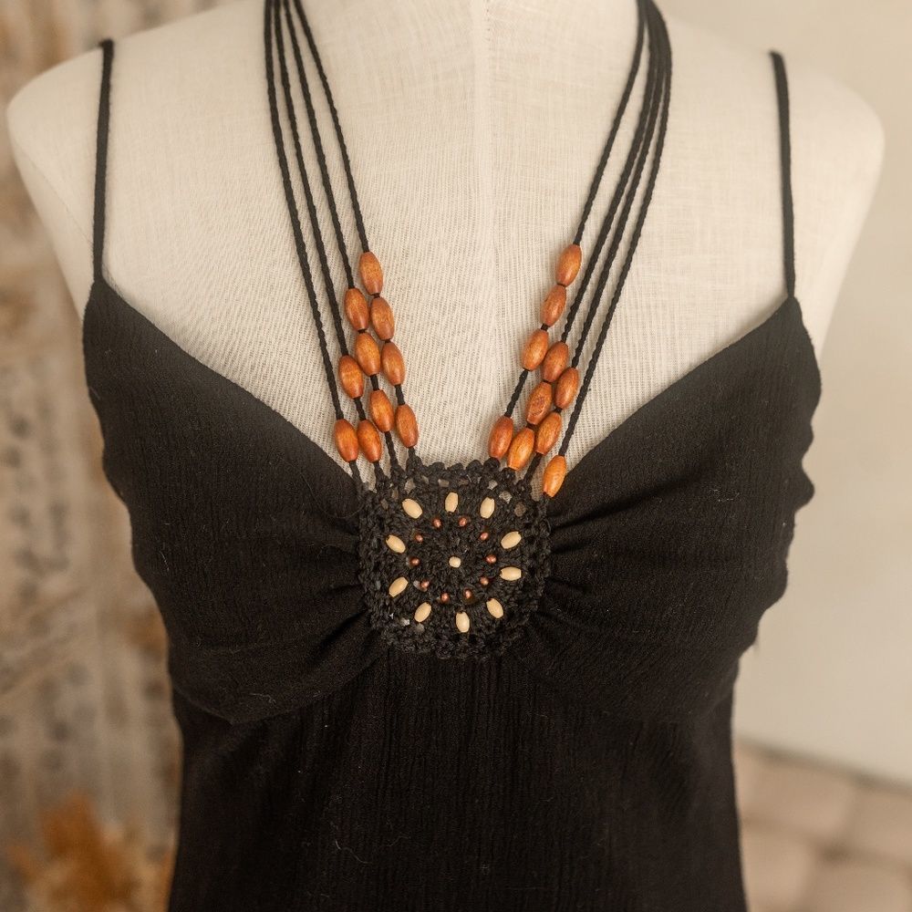 Dress Barn size 8 Black cotton dress with beaded medallion neck